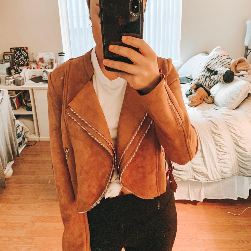 NEW cropped brown suede moto jacket